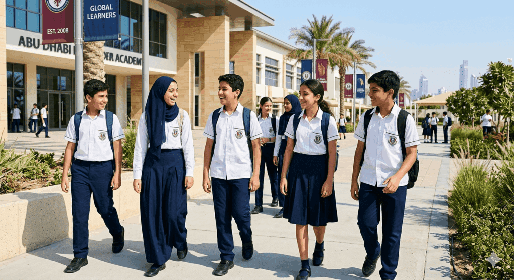 School uniform suppliers Abu Dhabi students wearing custom uniforms