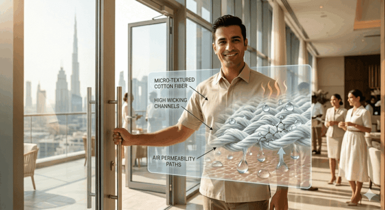 Best Fabrics for Work Uniforms in UAE Summer Heat — What Actually Works