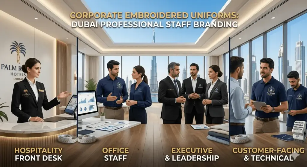 corporate embroidered uniforms Dubai professional staff branding hospitality office