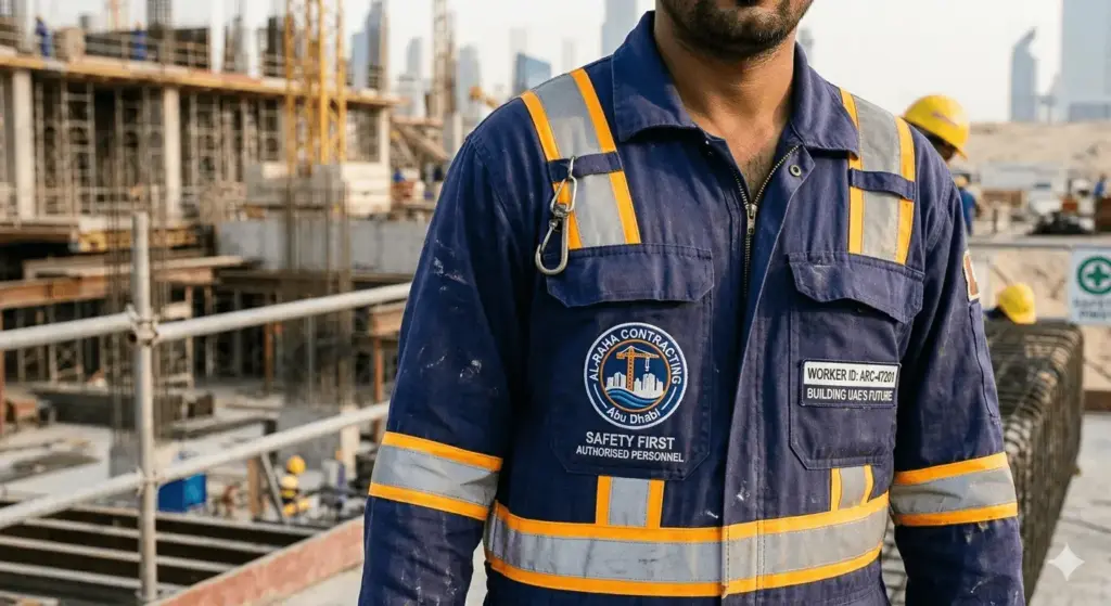 Custom hi-vis industrial coverall with logo embroidery — UAE safety workwear by 247 Uniforms
