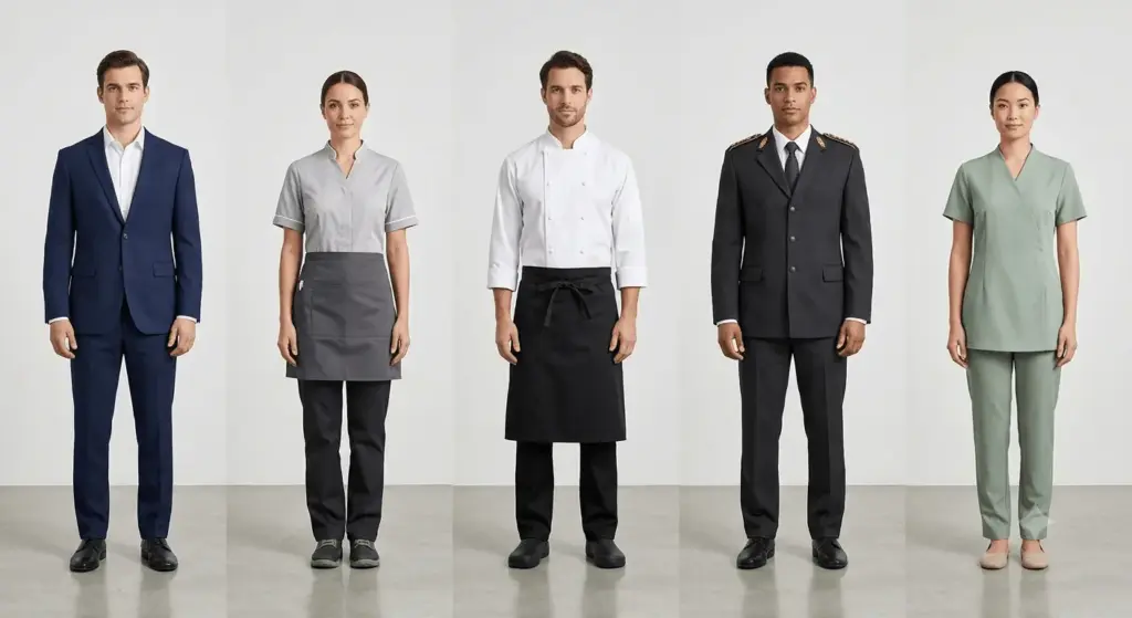 hotel staff uniform types UAE — front desk housekeeping kitchen uniforms by 247 Uniforms