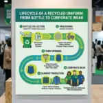 Infographic showing the lifecycle of recycled sustainable corporate uniforms in UAE