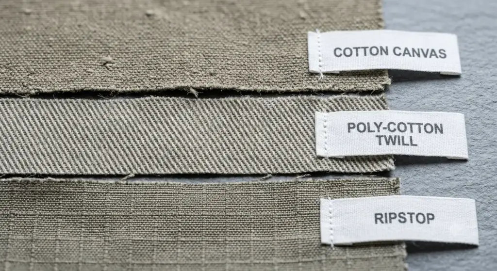 Poly-cotton and cotton workwear fabric close-up for UAE heat