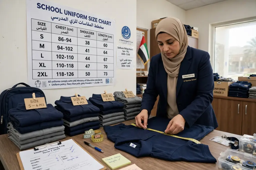 School uniform sizing and fitting process for new UAE schools