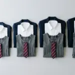 Bulk private school uniform sets folded and arranged by size for UAE schools