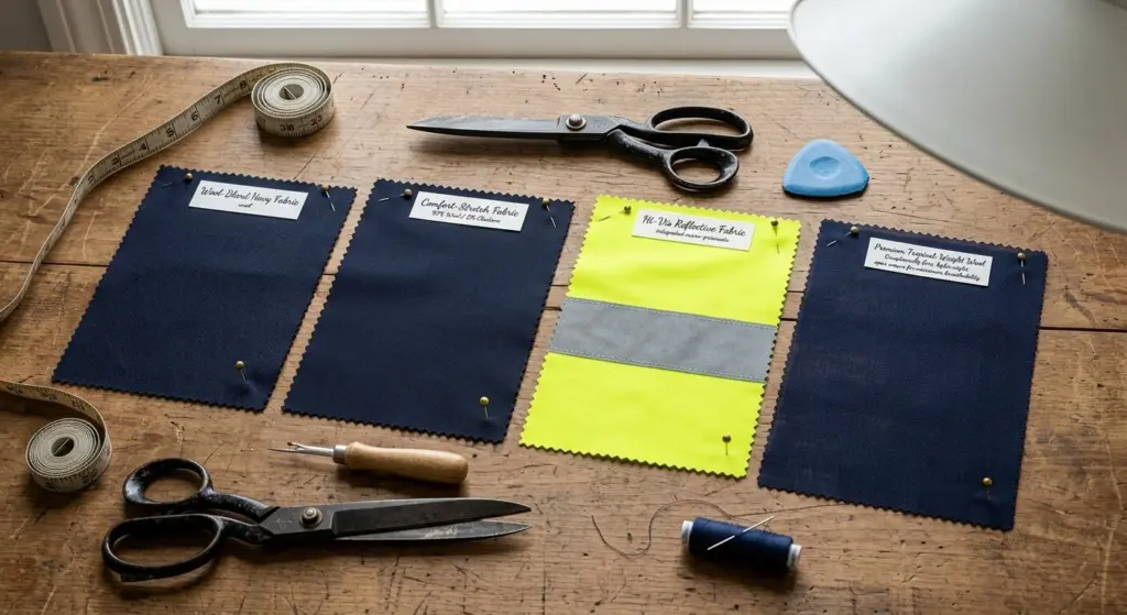 aviation uniform fabric types UAE - wool blend and hi-vis comparison