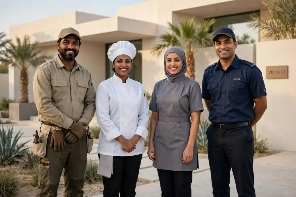 villa staff uniform roles maid driver cook gardener Abu Dhabi