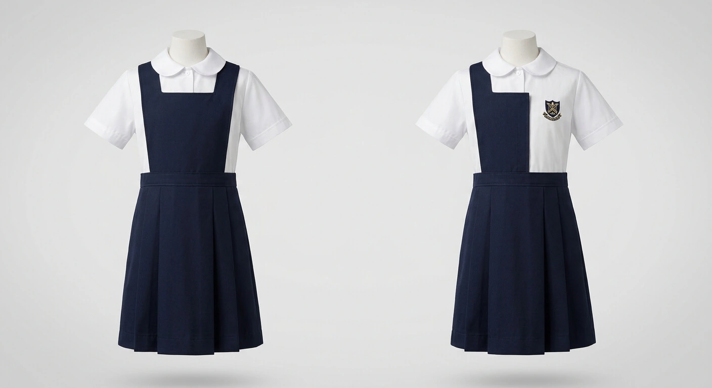 Girls school uniforms with pinafores and skirts by 247 Uniforms