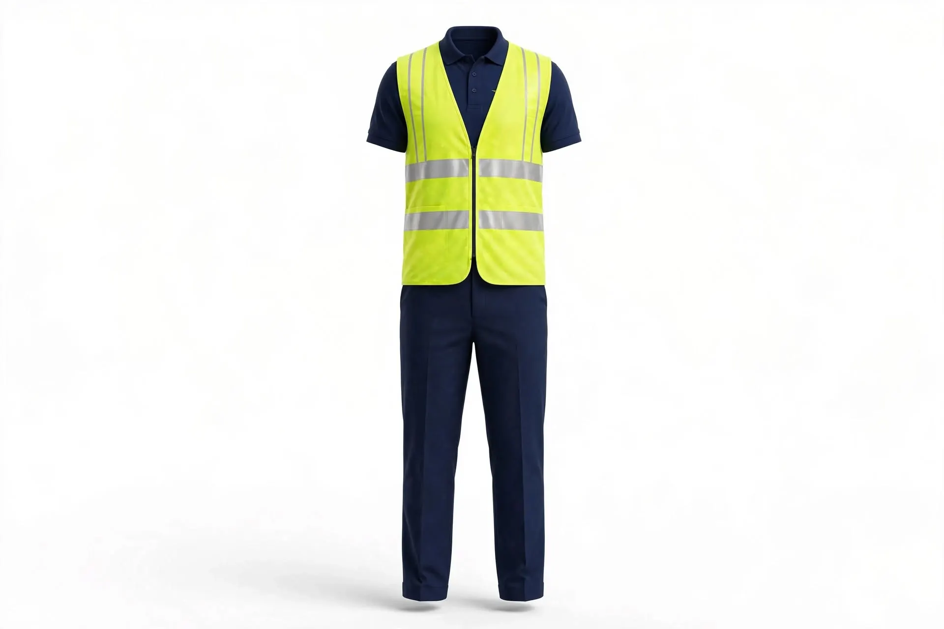Airport ground staff polo, trousers and hi-vis vest for Abu Dhabi airports